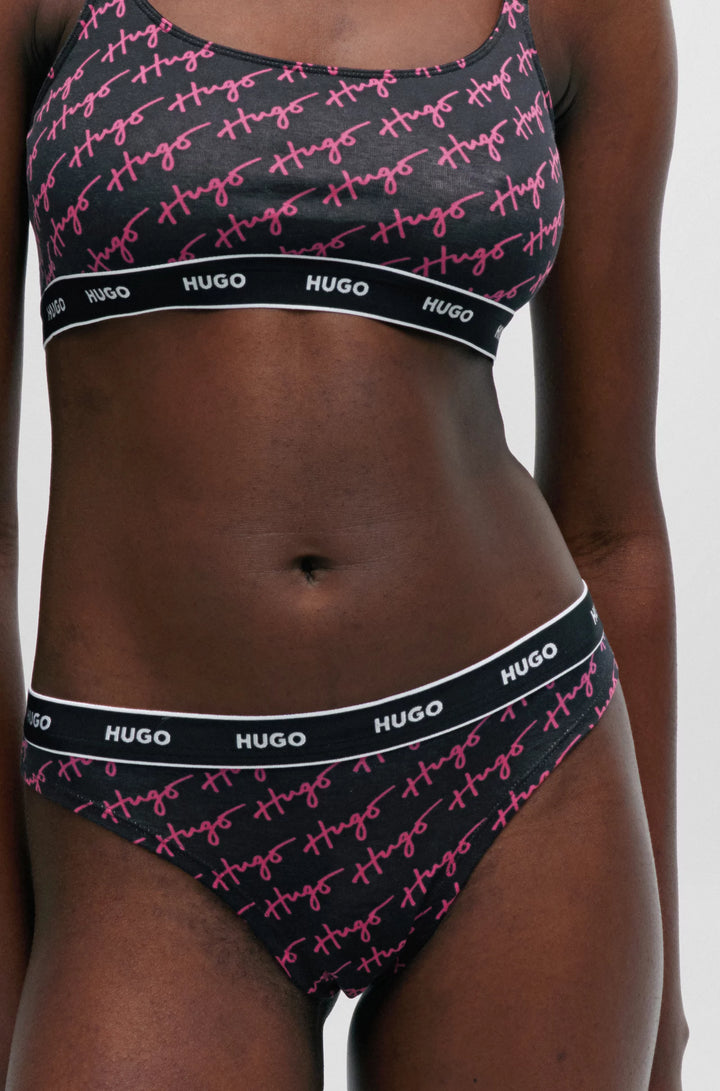 HUGO Three-pack of stretch-cotton thongs with logo waistbands