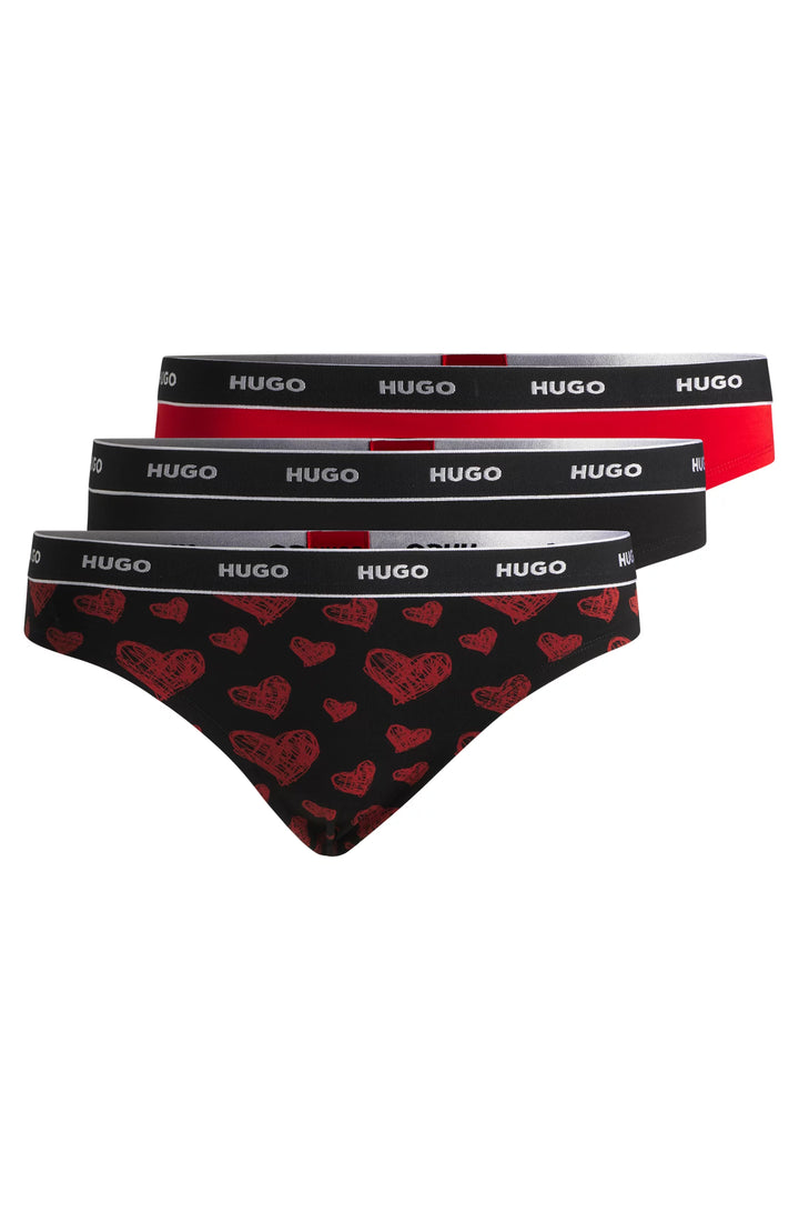 HUGO Three-pack of stretch-cotton thongs with logo waistbands