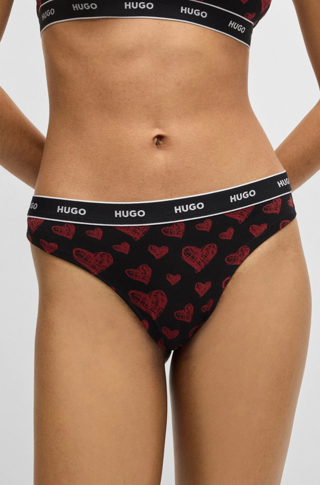 HUGO Three-pack of stretch-cotton thongs with logo waistbands
