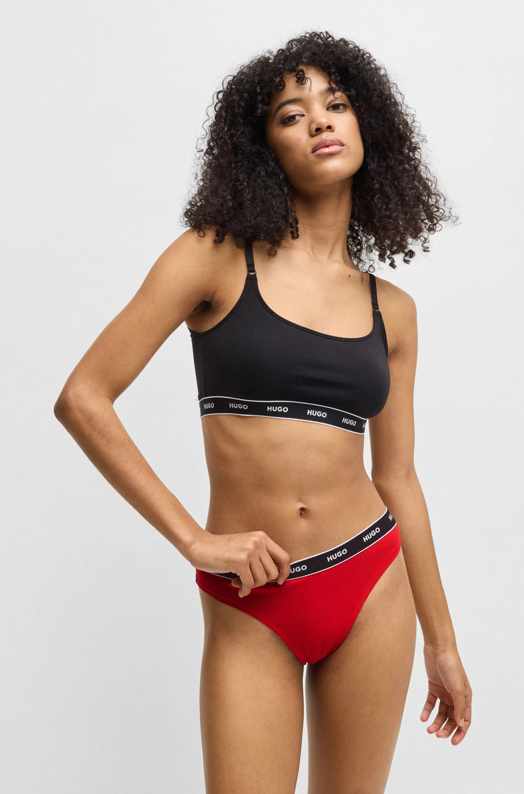 HUGO Three-pack of stretch-cotton thongs with logo waistbands