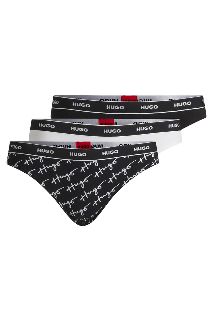 HUGO Three-pack of stretch-cotton thongs with logo waistbands