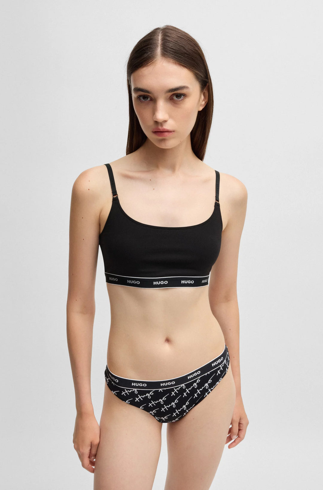 HUGO Three-pack of stretch-cotton thongs with logo waistbands