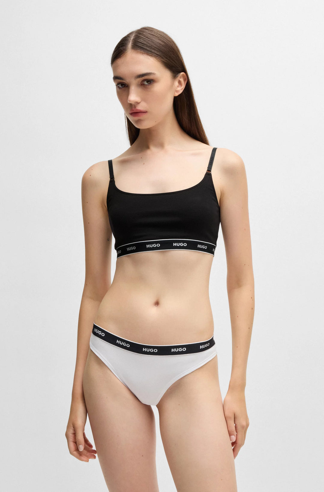 HUGO Three-pack of stretch-cotton thongs with logo waistbands