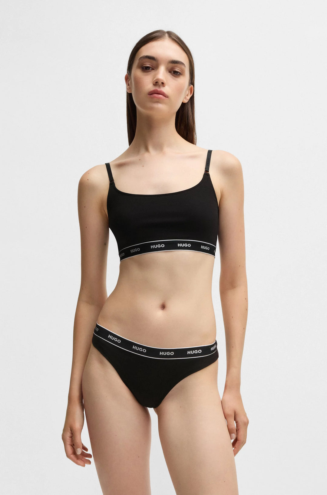 HUGO Three-pack of stretch-cotton thongs with logo waistbands