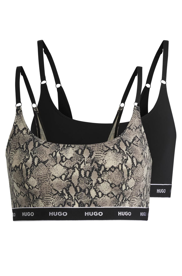 HUGO Two-pack of stretch-cotton bralettes with logo underbands