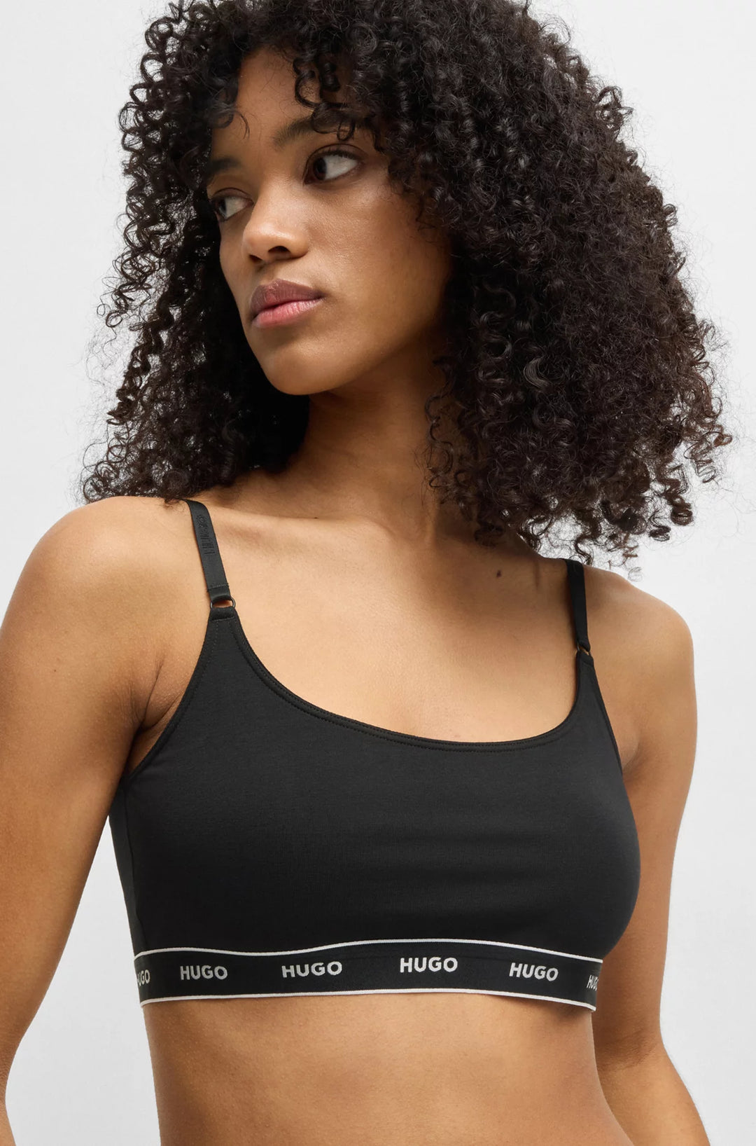 HUGO Two-pack of stretch-cotton bralettes with logo underbands