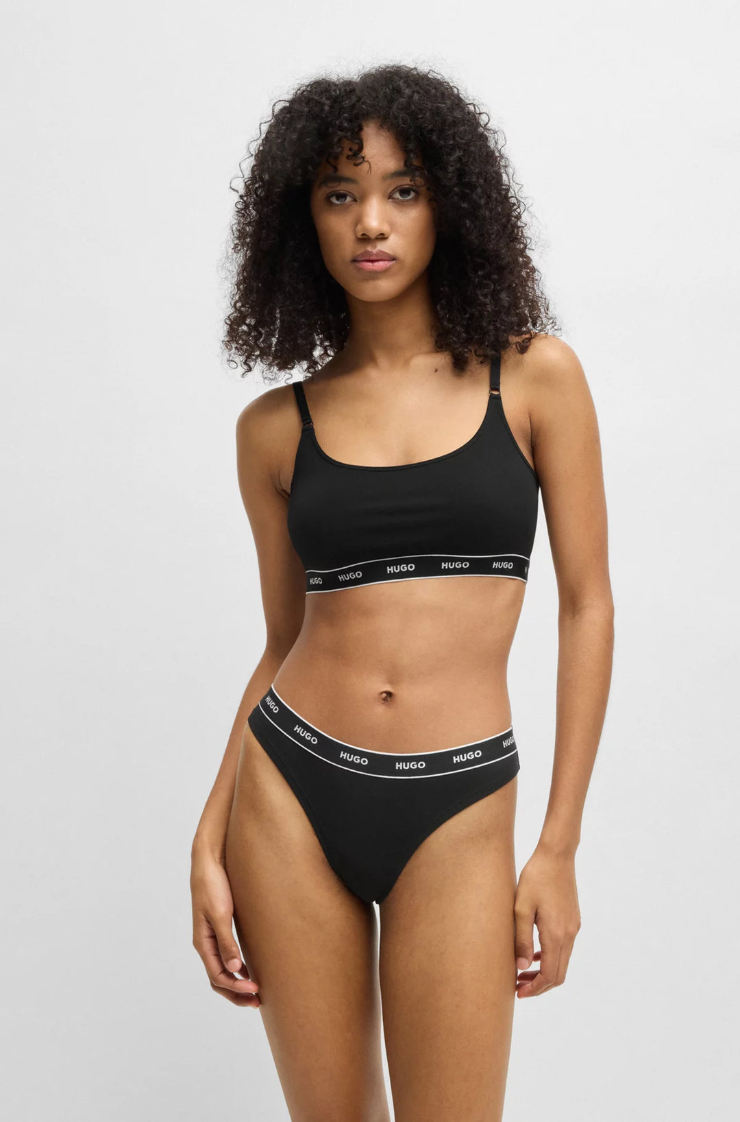 HUGO Two-pack of stretch-cotton bralettes with logo underbands