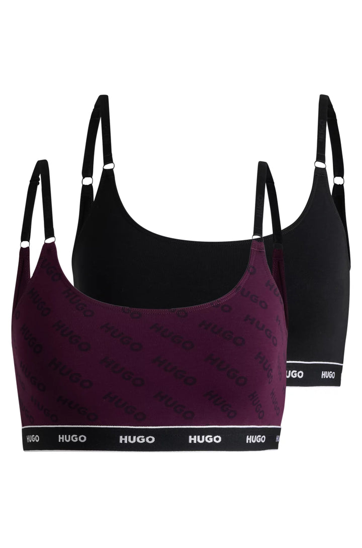 HUGO Two-pack of stretch-cotton bralettes with logo underbands