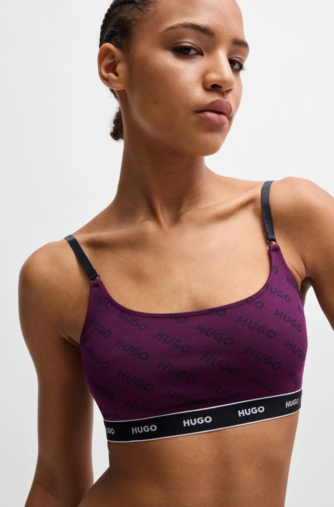 HUGO Two-pack of stretch-cotton bralettes with logo underbands