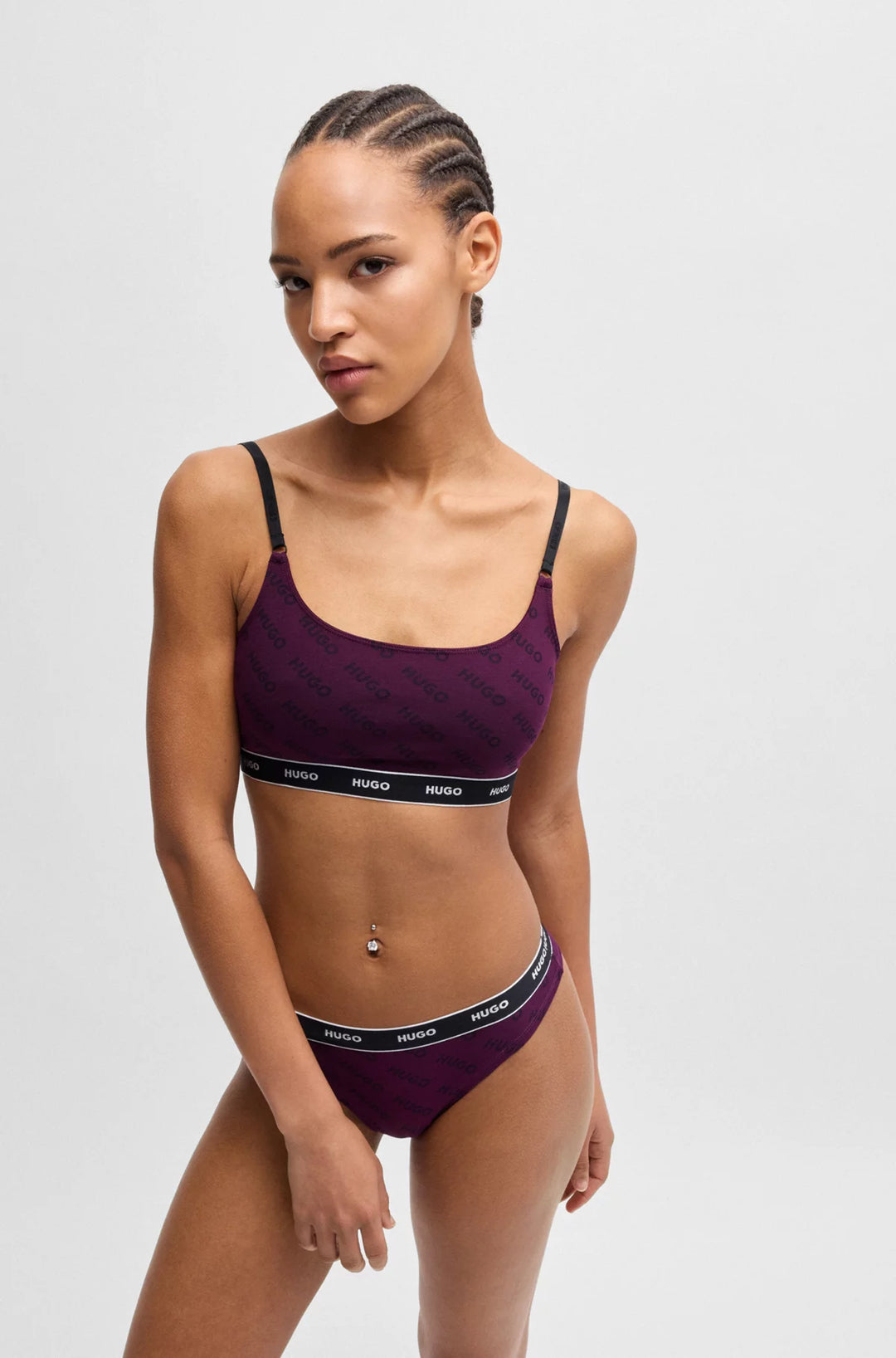 HUGO Two-pack of stretch-cotton bralettes with logo underbands