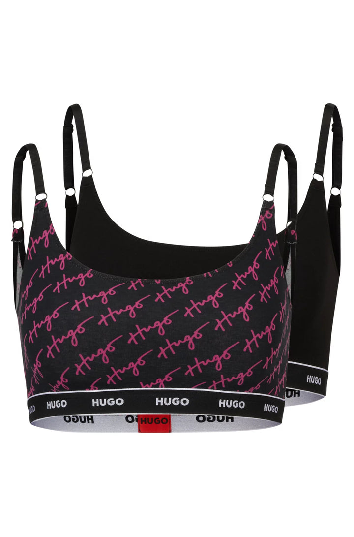 HUGO Two-pack of stretch-cotton bralettes with logo underbands