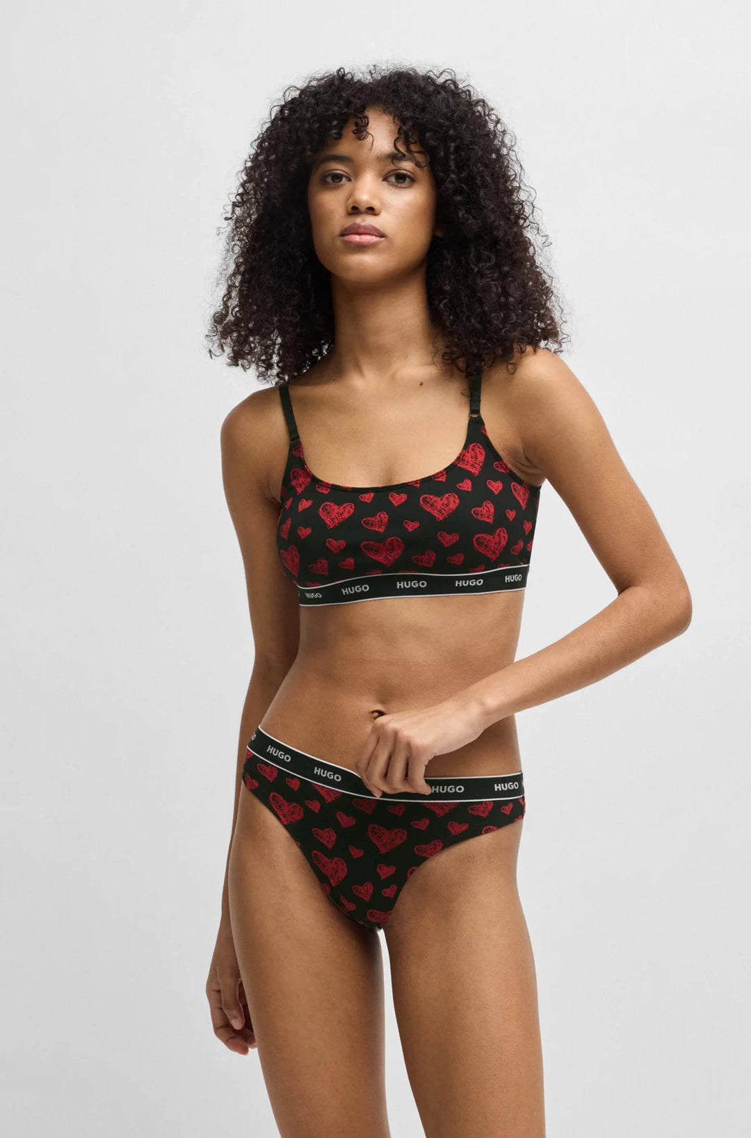 HUGO Two-pack of stretch-cotton bralettes with logo underbands