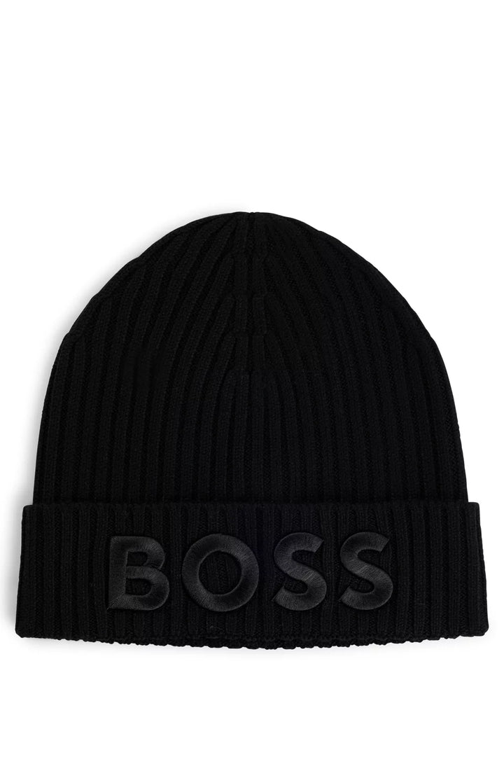 BOSS WOOL BEANIE HAT WITH EMBROIDERED LOGO