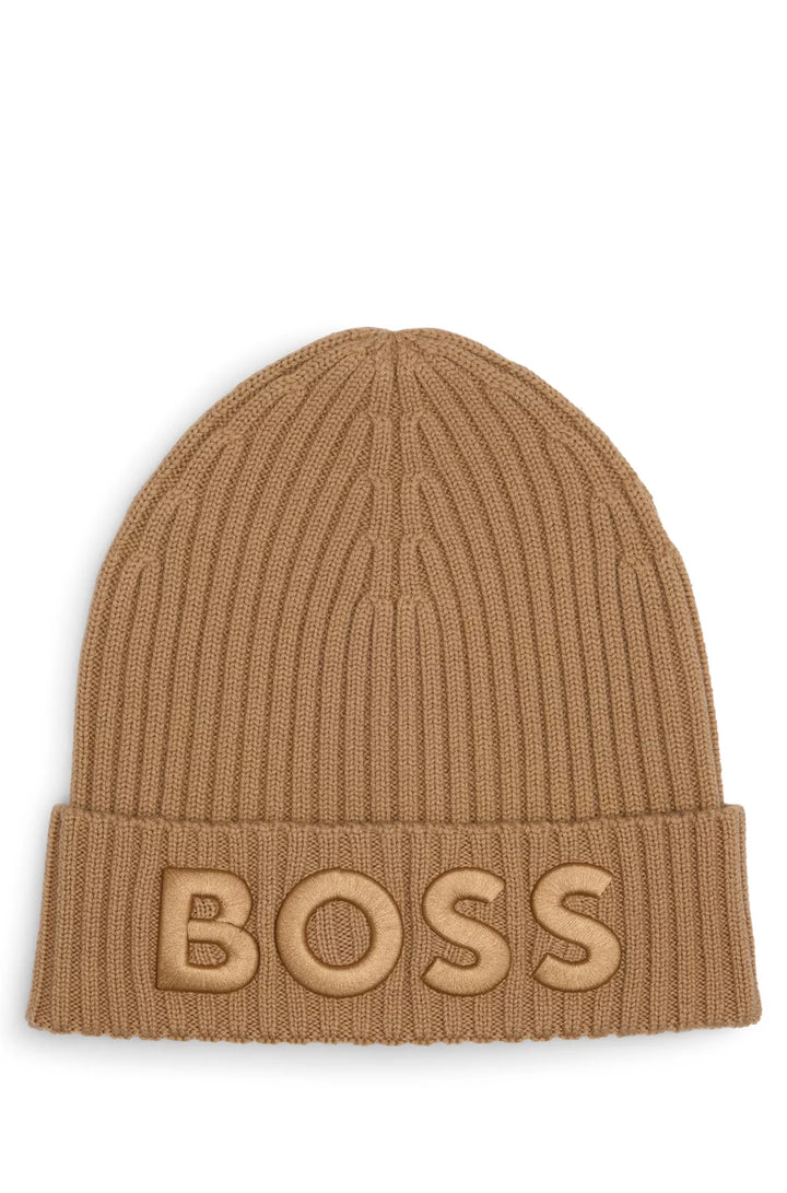BOSS WOOL BEANIE HAT WITH EMBROIDERED LOGO
