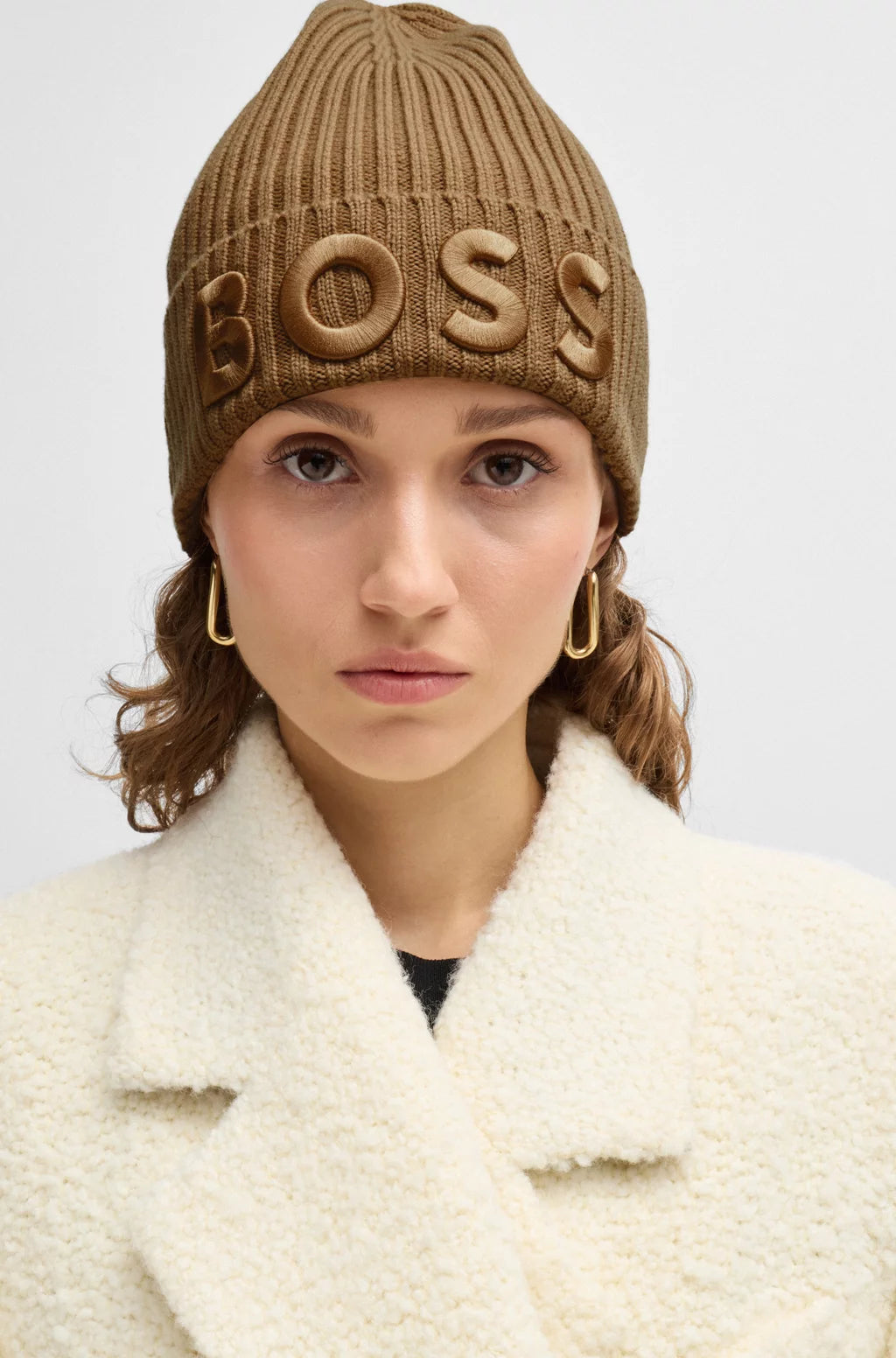BOSS WOOL BEANIE HAT WITH EMBROIDERED LOGO