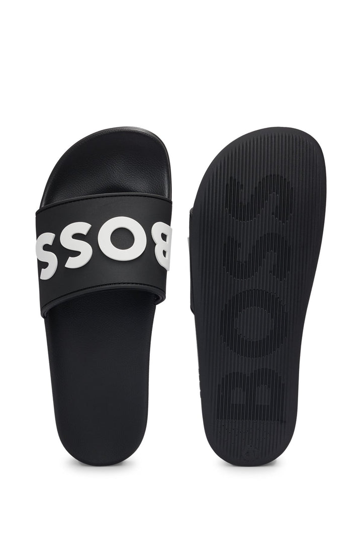 Italian-made slides with raised logo