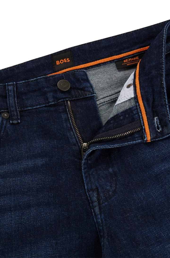 Boss Regular-fit jeans in dark-blue comfort-stretch denim