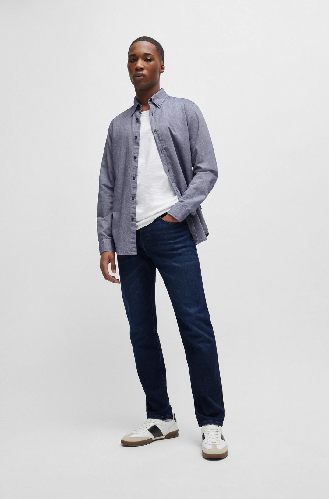 Boss Regular-fit jeans in dark-blue comfort-stretch denim