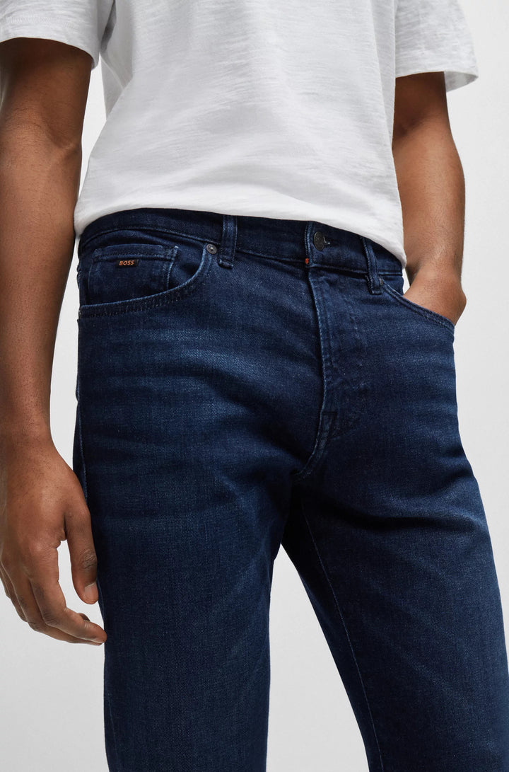 Boss Regular-fit jeans in dark-blue comfort-stretch denim