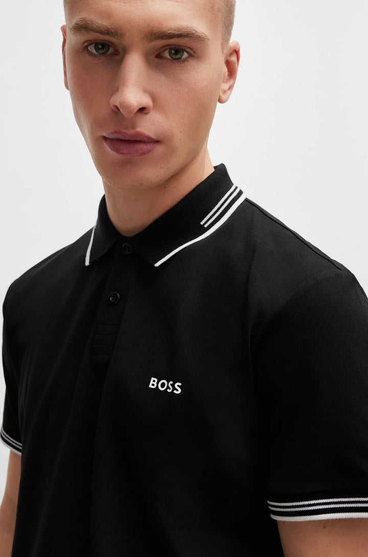 BOSS STRETCH-COTTON SLIM-FIT POLO SHIRT WITH BRANDING