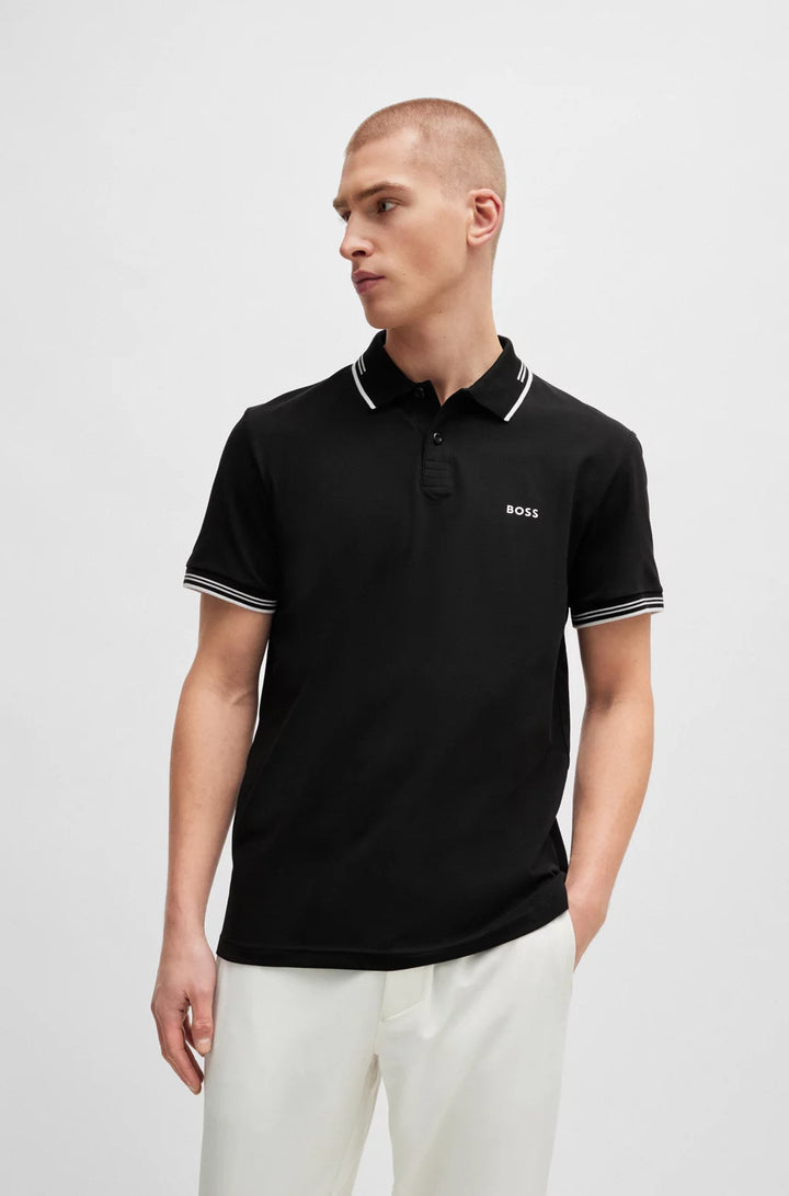 BOSS STRETCH-COTTON SLIM-FIT POLO SHIRT WITH BRANDING