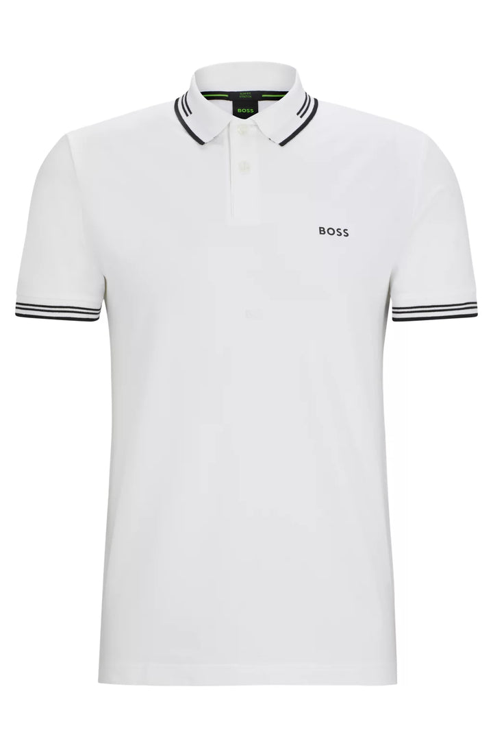 BOSS STRETCH-COTTON SLIM-FIT POLO SHIRT WITH BRANDING
