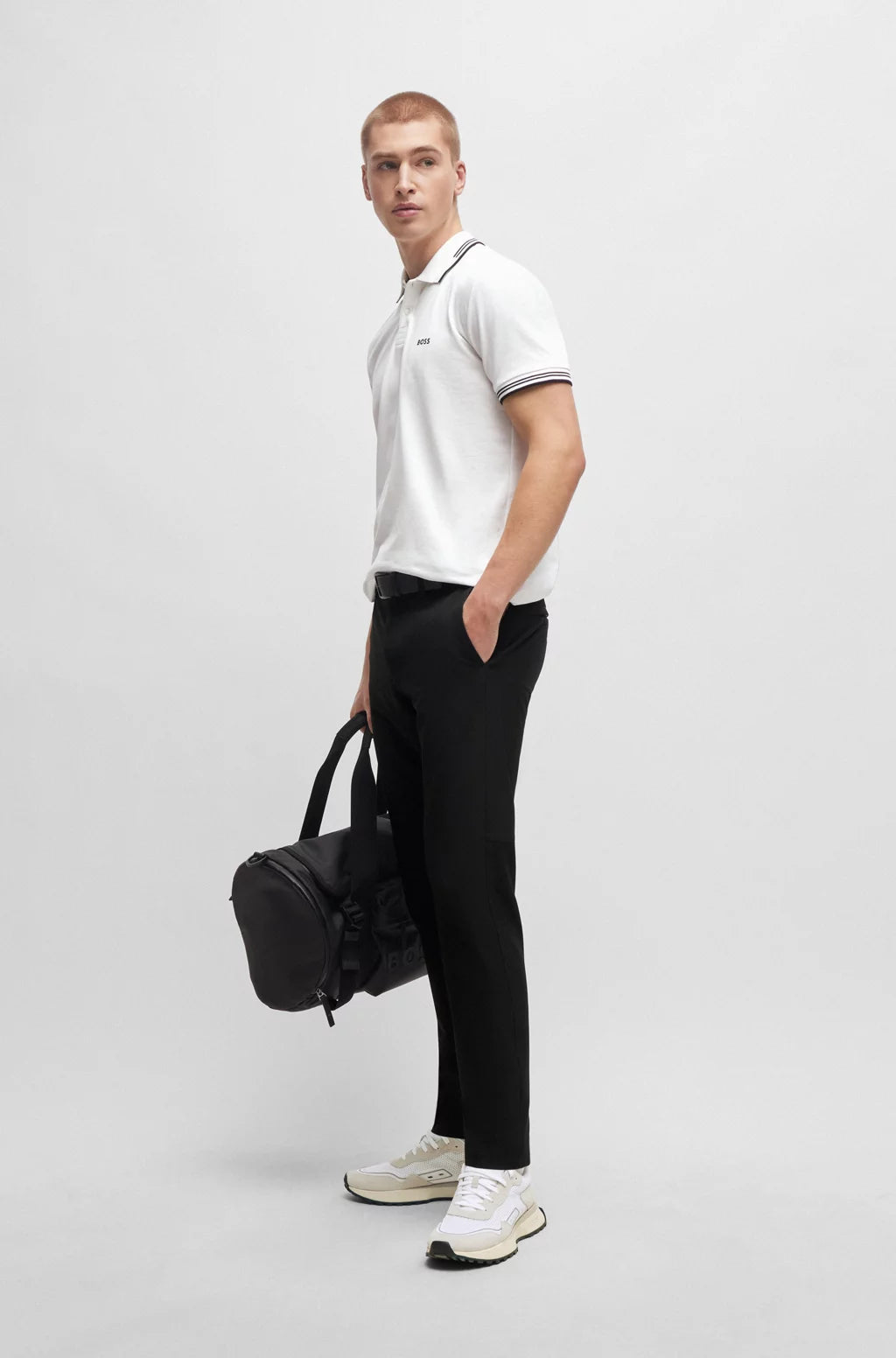 BOSS STRETCH-COTTON SLIM-FIT POLO SHIRT WITH BRANDING