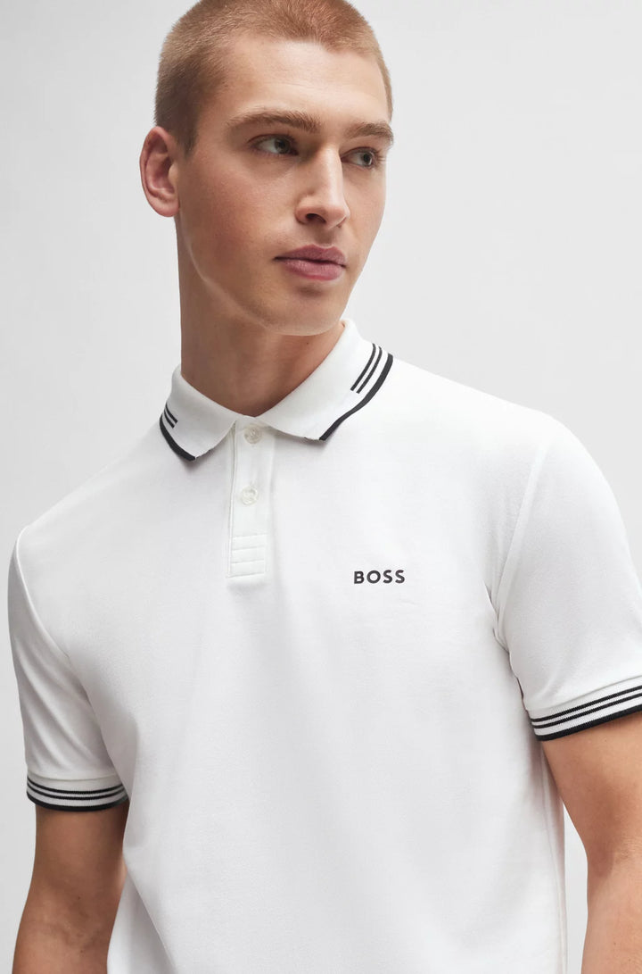BOSS STRETCH-COTTON SLIM-FIT POLO SHIRT WITH BRANDING