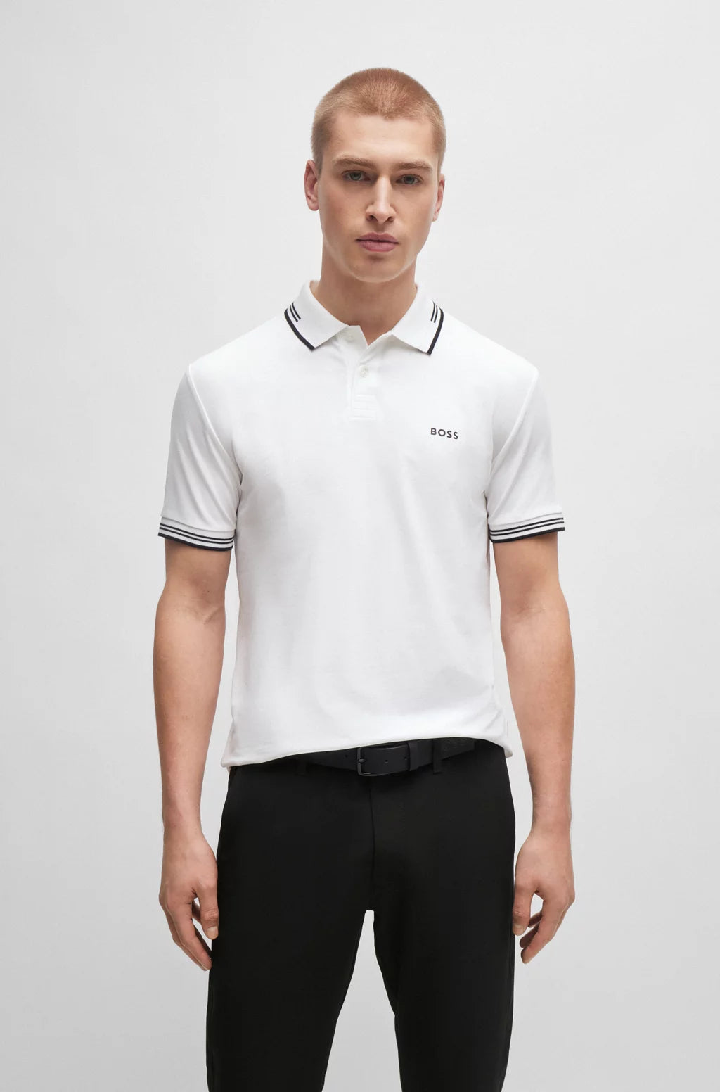 BOSS STRETCH-COTTON SLIM-FIT POLO SHIRT WITH BRANDING