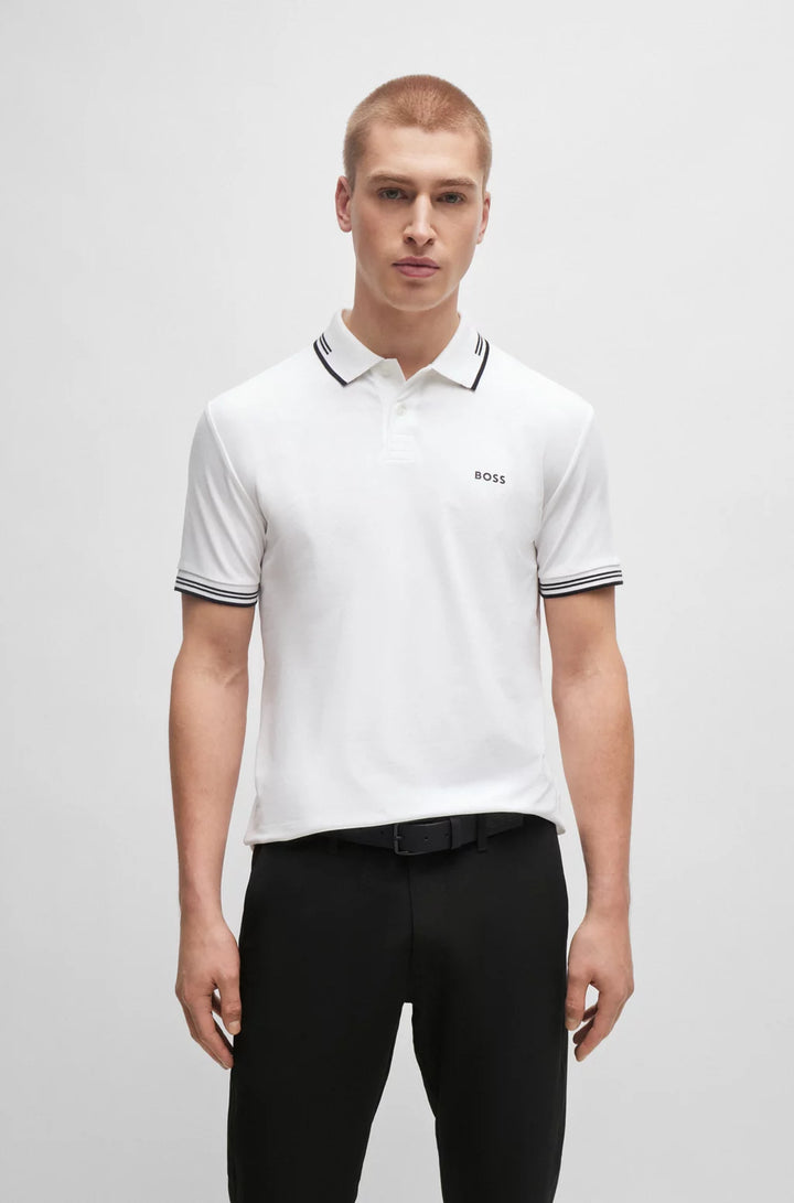 BOSS STRETCH-COTTON SLIM-FIT POLO SHIRT WITH BRANDING