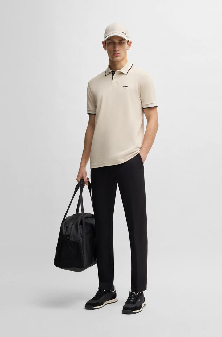 BOSS STRETCH-COTTON SLIM-FIT POLO SHIRT WITH BRANDING