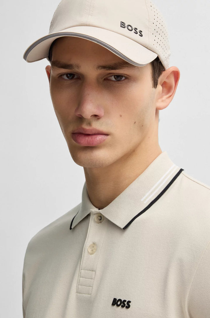 BOSS STRETCH-COTTON SLIM-FIT POLO SHIRT WITH BRANDING