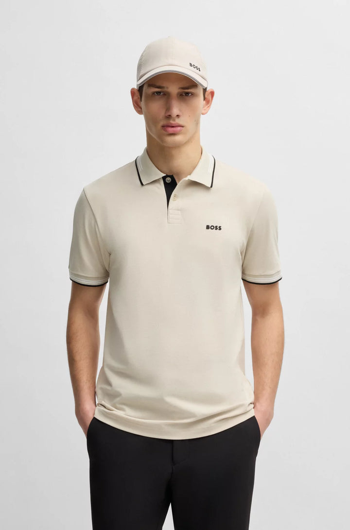 BOSS STRETCH-COTTON SLIM-FIT POLO SHIRT WITH BRANDING