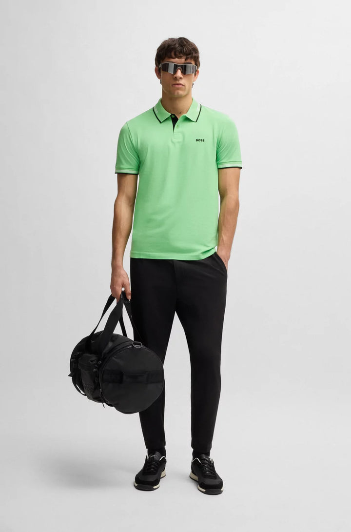 BOSS STRETCH-COTTON SLIM-FIT POLO SHIRT WITH BRANDING