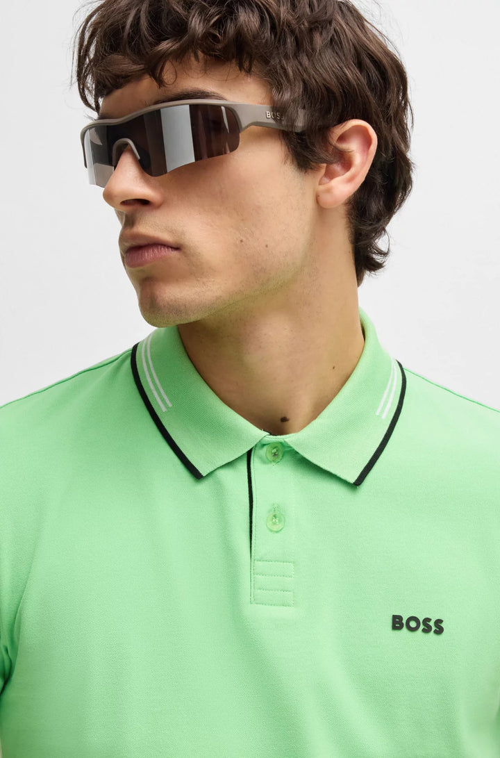 BOSS STRETCH-COTTON SLIM-FIT POLO SHIRT WITH BRANDING