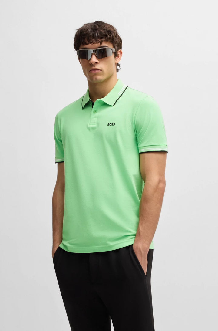 BOSS STRETCH-COTTON SLIM-FIT POLO SHIRT WITH BRANDING