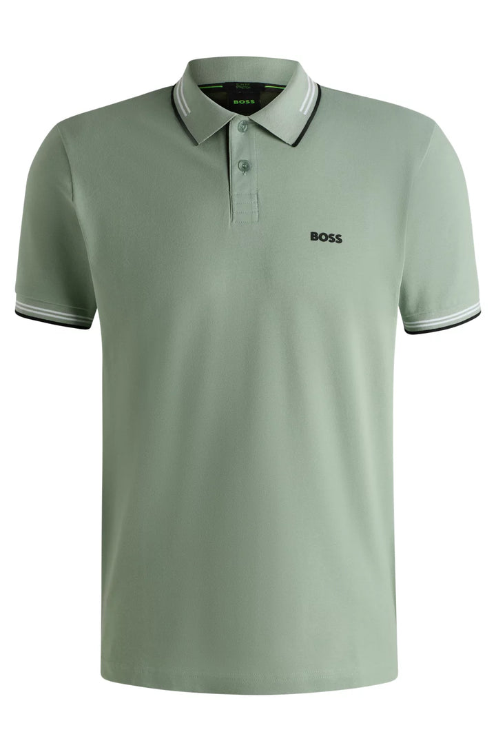 BOSS STRETCH-COTTON SLIM-FIT POLO SHIRT WITH BRANDING