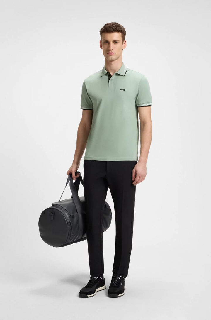 BOSS STRETCH-COTTON SLIM-FIT POLO SHIRT WITH BRANDING