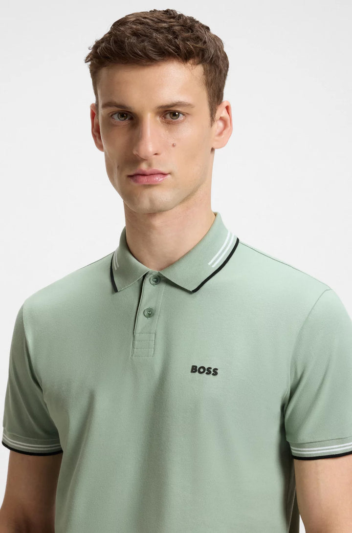 BOSS STRETCH-COTTON SLIM-FIT POLO SHIRT WITH BRANDING