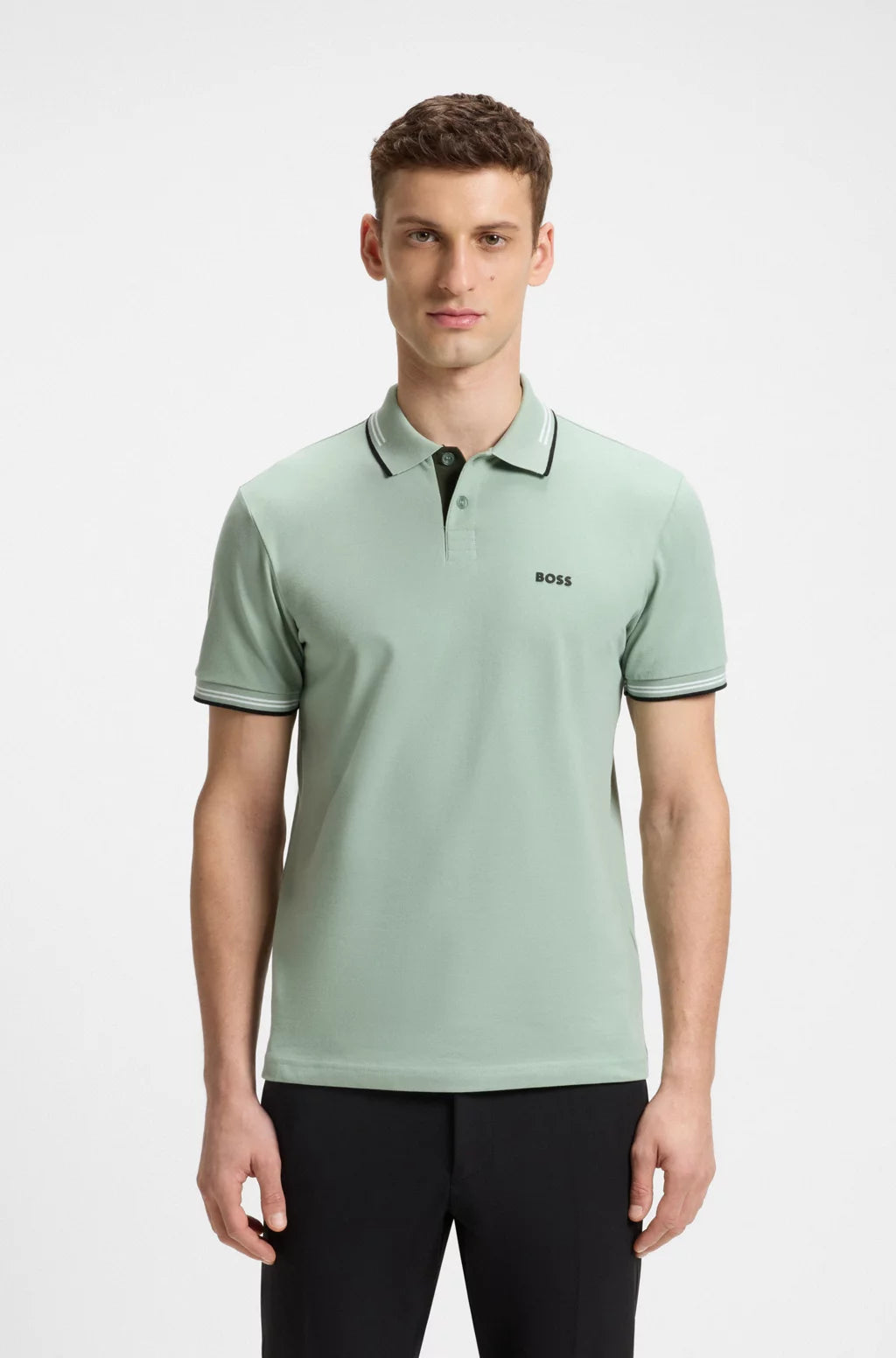 BOSS STRETCH-COTTON SLIM-FIT POLO SHIRT WITH BRANDING