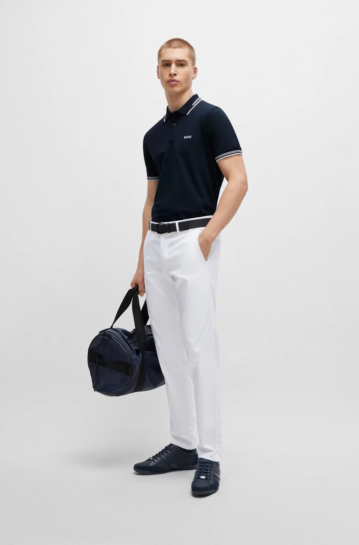 BOSS STRETCH-COTTON SLIM-FIT POLO SHIRT WITH BRANDING