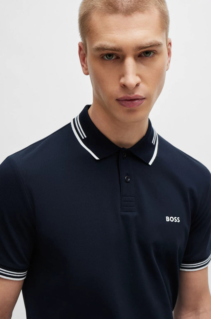 BOSS STRETCH-COTTON SLIM-FIT POLO SHIRT WITH BRANDING