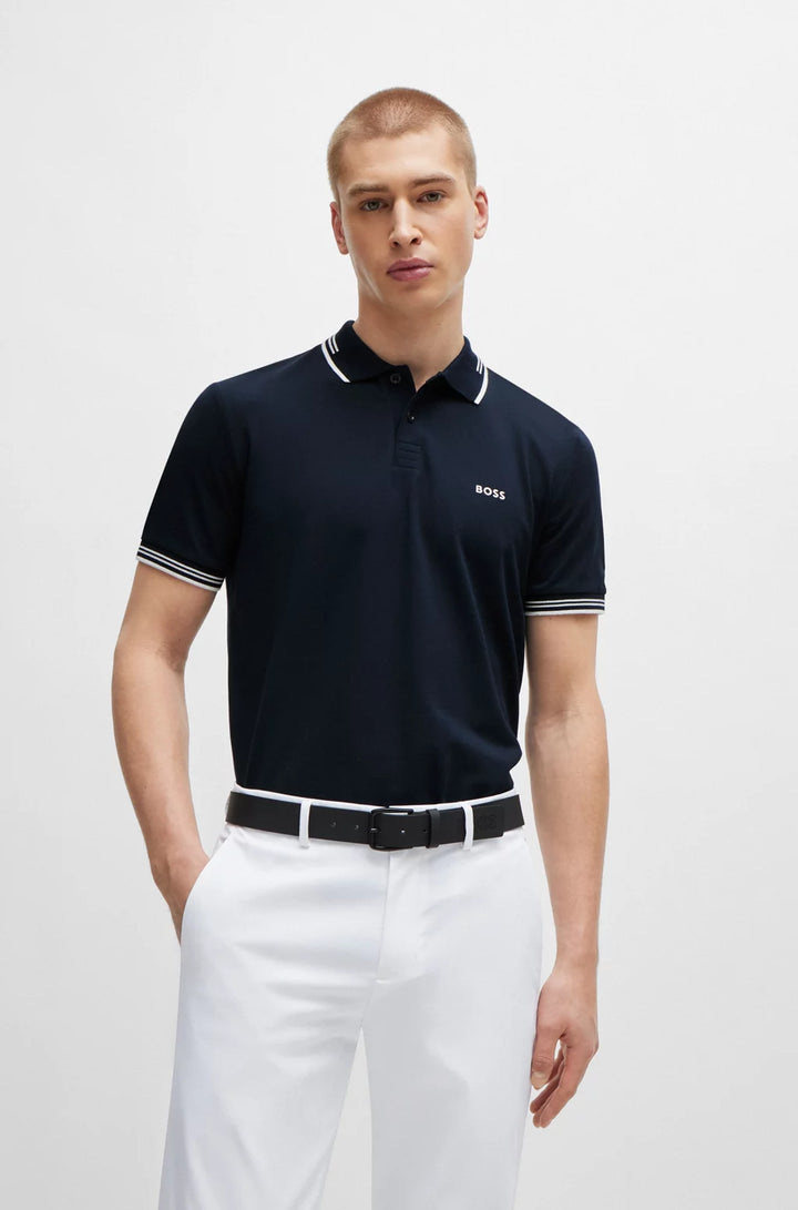 BOSS STRETCH-COTTON SLIM-FIT POLO SHIRT WITH BRANDING
