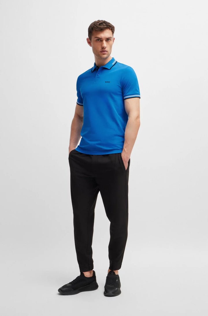 BOSS STRETCH-COTTON SLIM-FIT POLO SHIRT WITH BRANDING