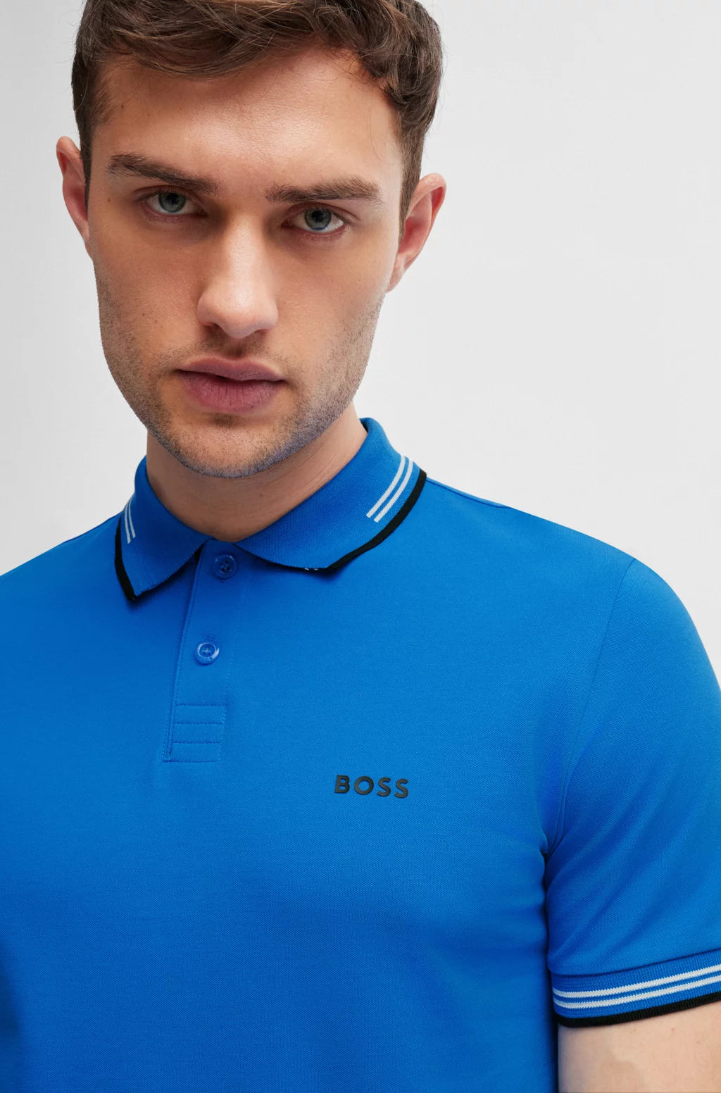 BOSS STRETCH-COTTON SLIM-FIT POLO SHIRT WITH BRANDING