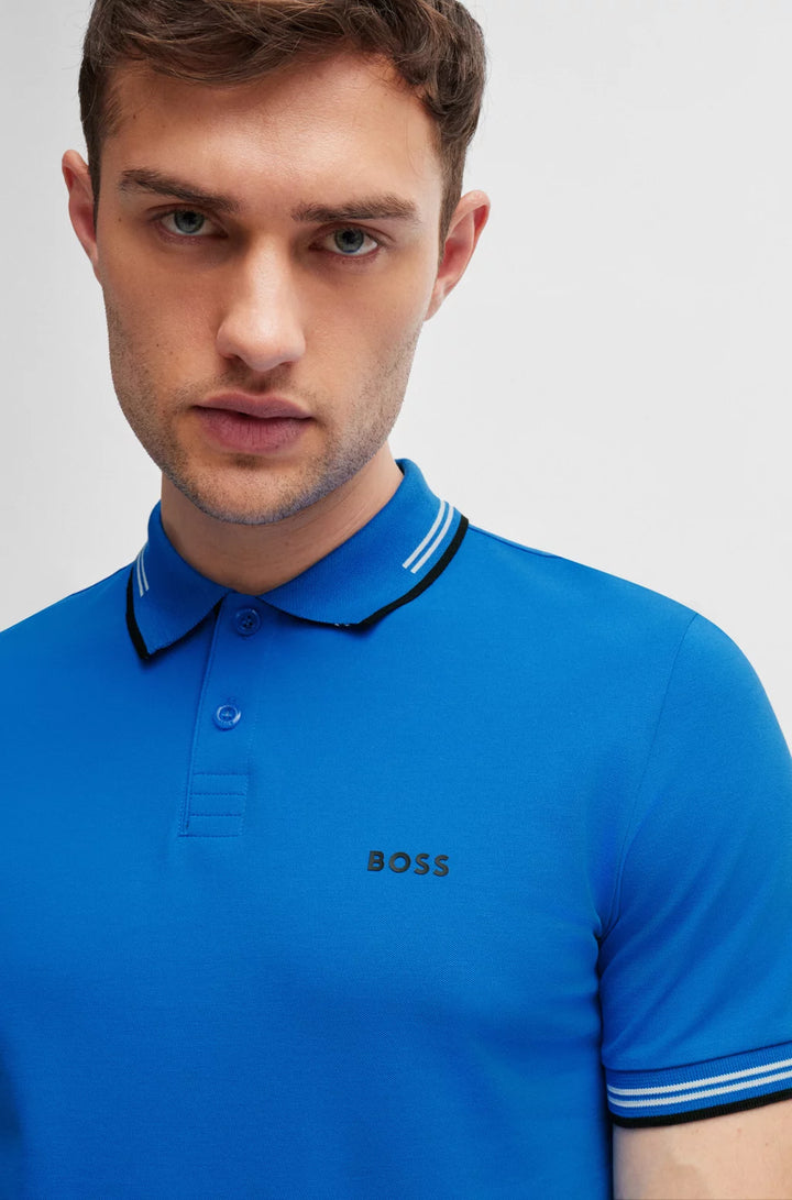 BOSS STRETCH-COTTON SLIM-FIT POLO SHIRT WITH BRANDING