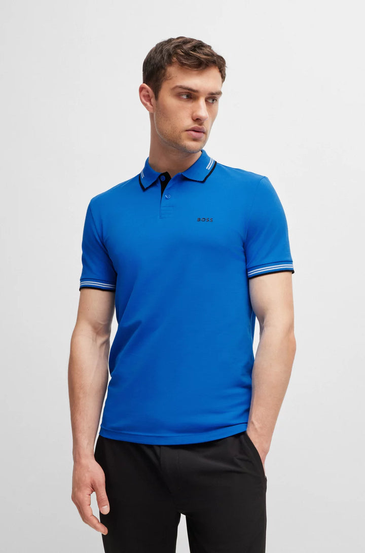 BOSS STRETCH-COTTON SLIM-FIT POLO SHIRT WITH BRANDING