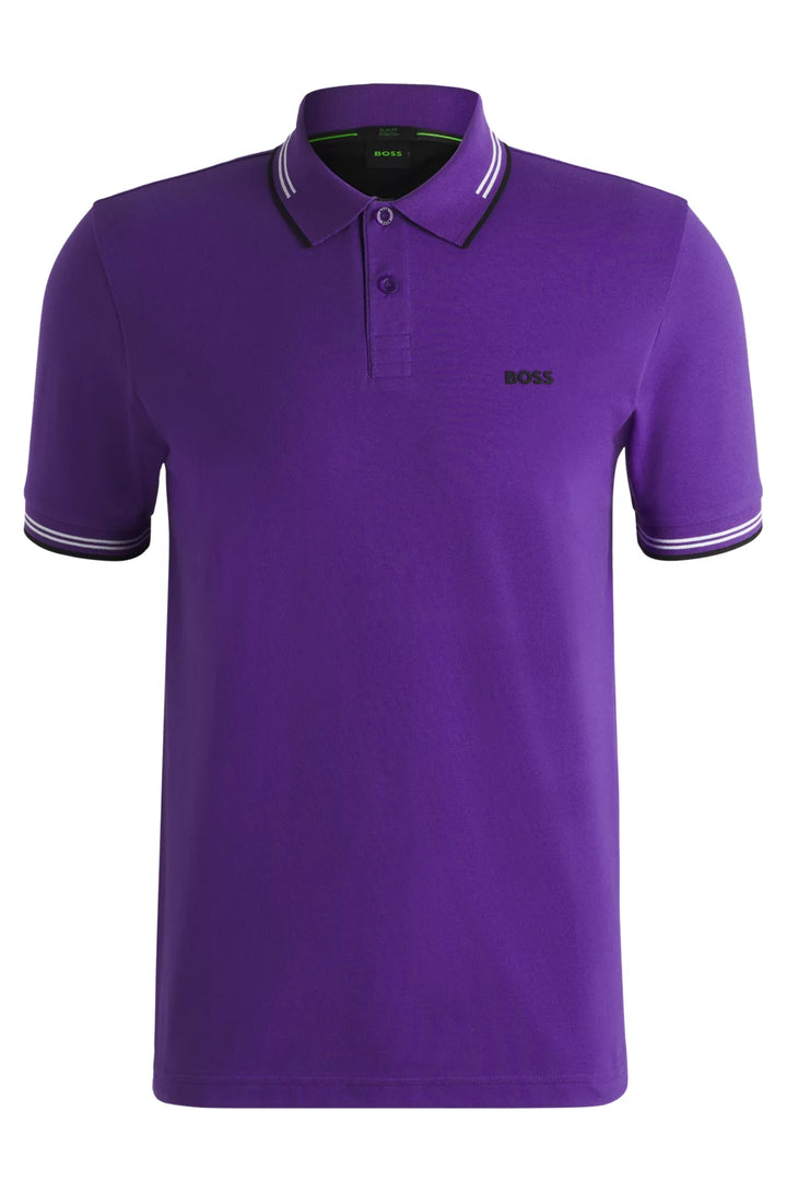 BOSS STRETCH-COTTON SLIM-FIT POLO SHIRT WITH BRANDING