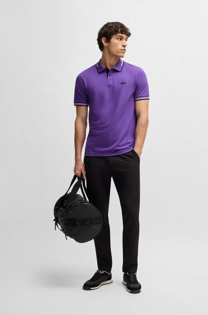 BOSS STRETCH-COTTON SLIM-FIT POLO SHIRT WITH BRANDING