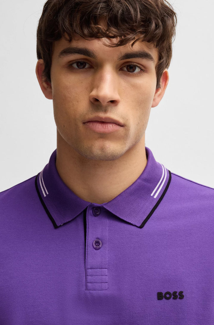 BOSS STRETCH-COTTON SLIM-FIT POLO SHIRT WITH BRANDING